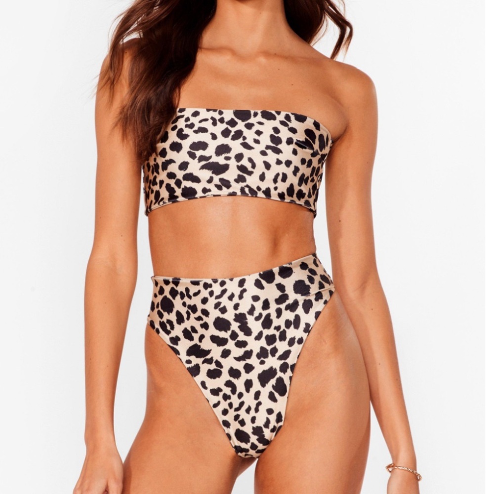 Nasty Gal Black and Cream Leopard Print Bikini